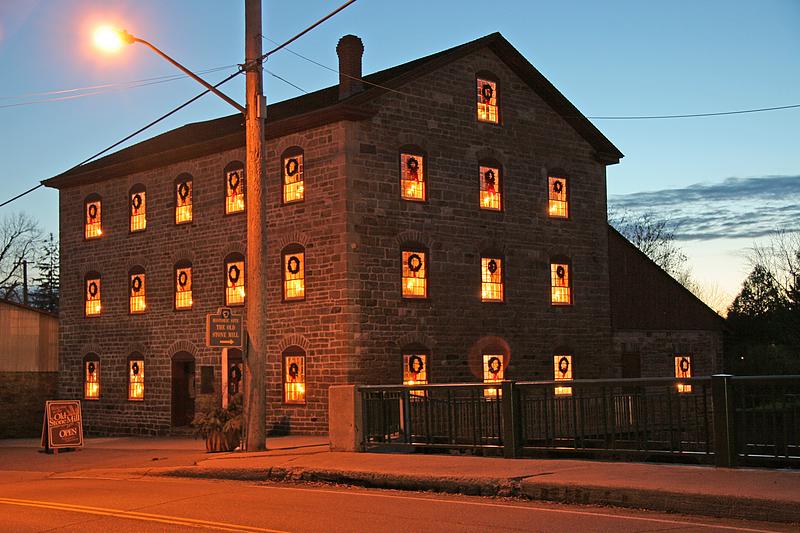 Christmas Lights at the Old Stone Mill National Historic Site of Canada