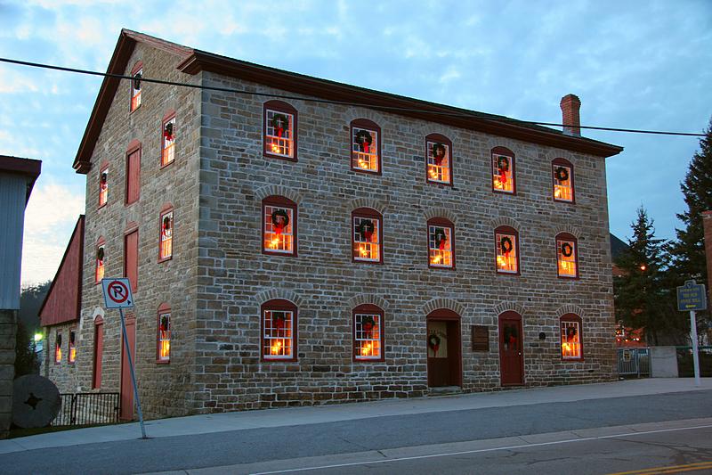 Christmas Lights at the Old Stone Mill National Historic Site of Canada