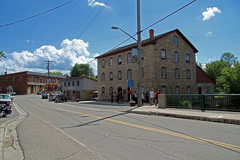 Downtown Delta with the Old Stone Mill National Historic Site of Canada.