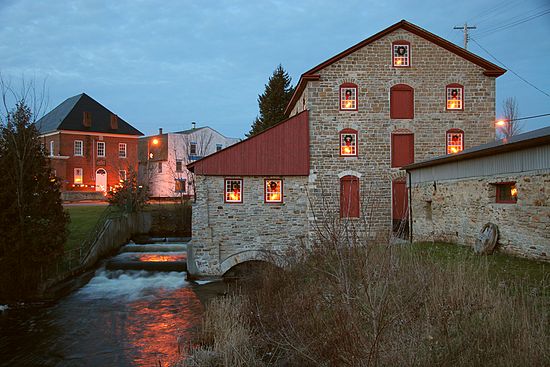 The Old Stone Mill (right) and Museum of Industrial Technology (left)